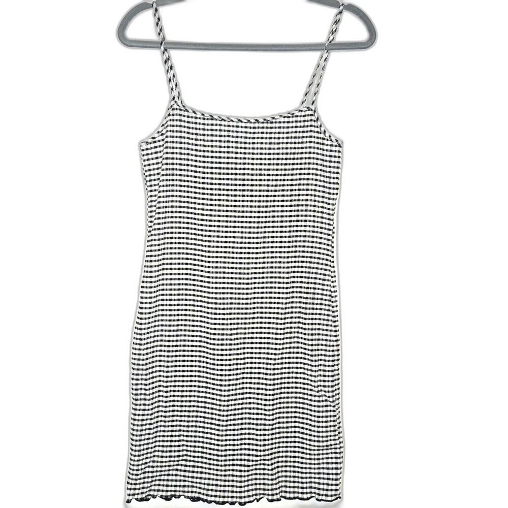 GAP Dress Gingham Mini Ruffle Hem Cotton Dark Blue/White Women Medium NEW NWT - Picture 2 of 9
